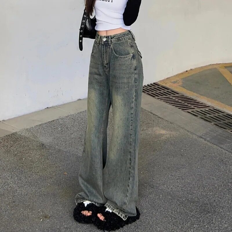 High Waisted Vintage Straight Leg Jeans for Women Slim Fit Floor Length Relaxed Style Autumn Fashion Wholesale