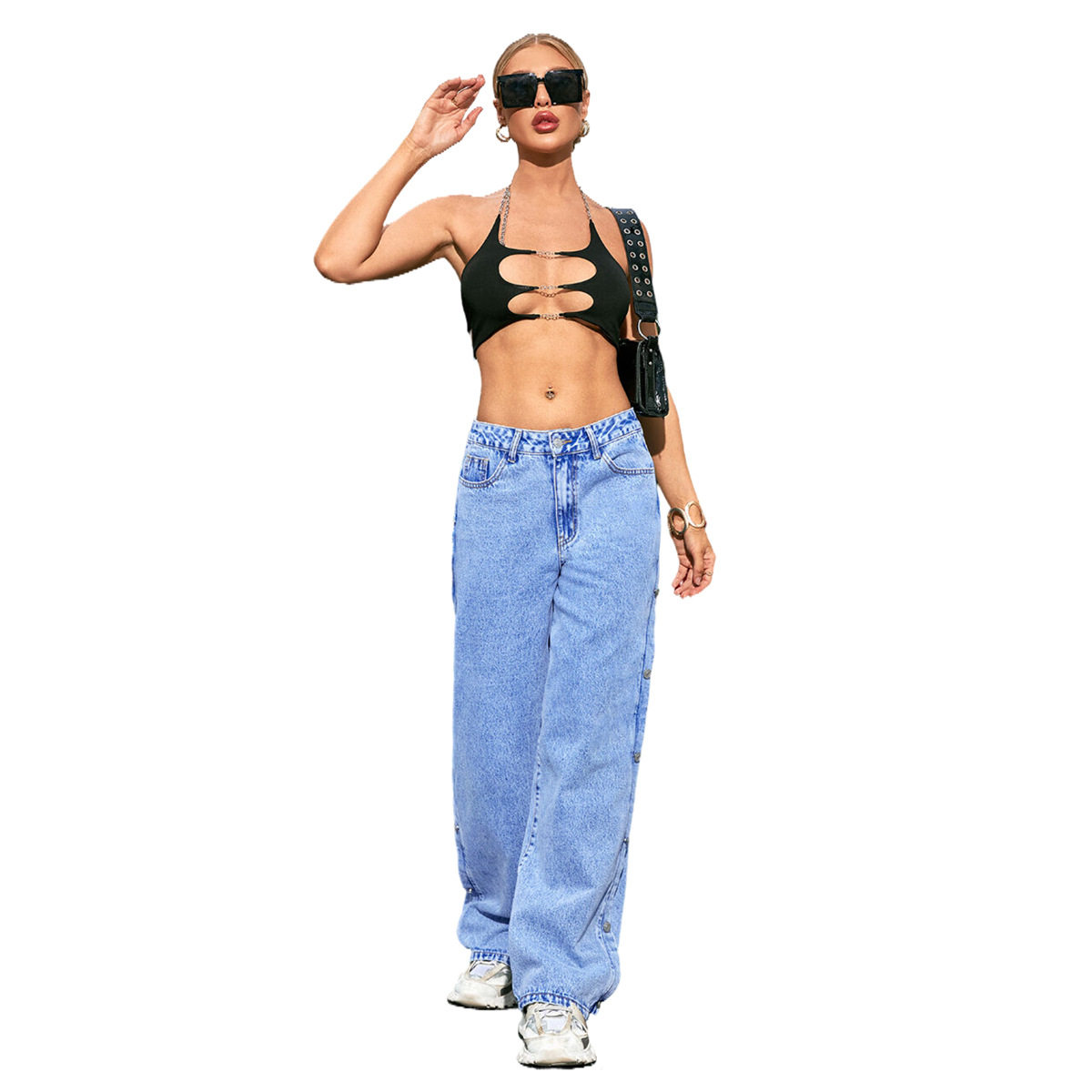 High Waisted Loose Fit Denim Trousers Slimming Casual Trendy Womens Fashion for Everyday Wear Wholesale Available
