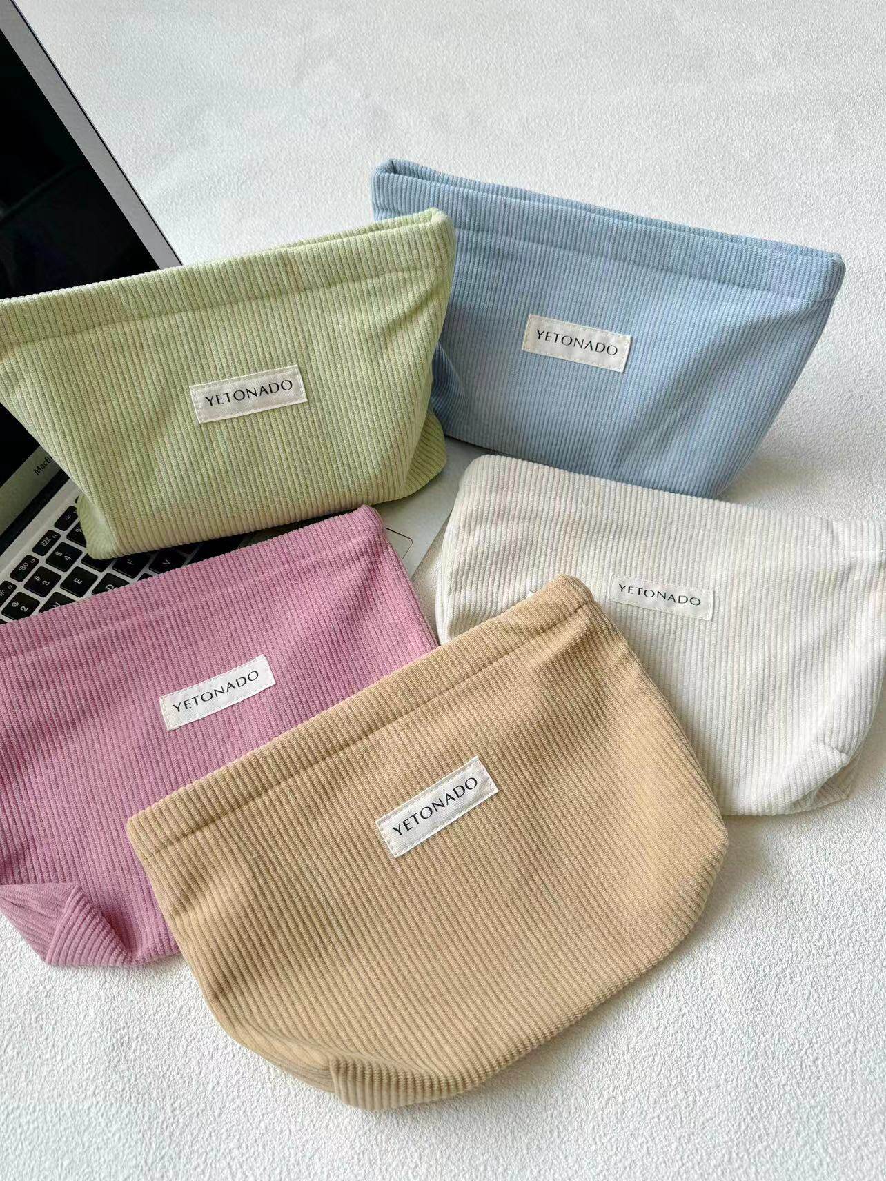 New Simple Corduroy Large Capacity Cosmetic Bag Travel Skin Care Wash Bag Hand Bag Student Storage Bag