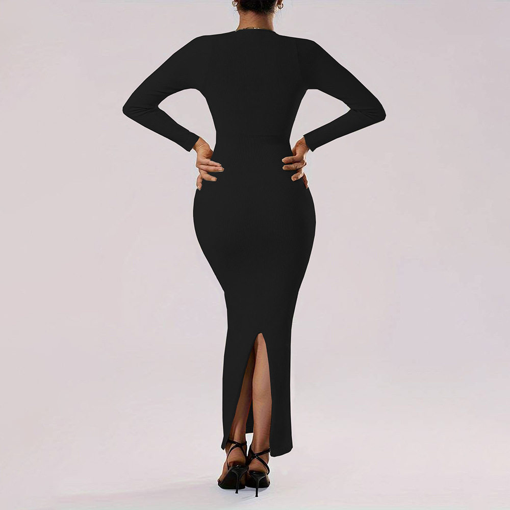 Elegant Bodycon Midi Dress Square Neck Long Sleeve Ankle Length Slim Fit Autumn Winter Fashion Wholesale Available