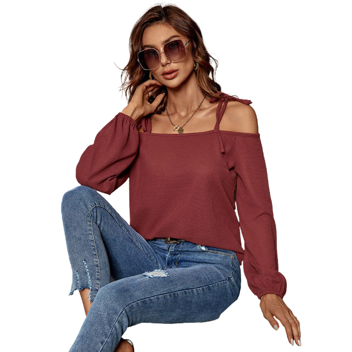 Summer Loose Knit Top Round Neck Long Sleeve Lightweight Fabric Casual Wear for Women Wholesale Available