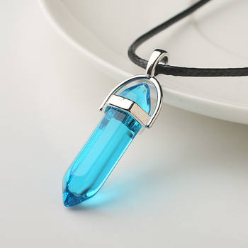 Energy Stone Hexagonal Column Natural Crystal Wishing Stone Pendant Necklace Men and Women Birthday Gift Amulet Jewelry Sweater