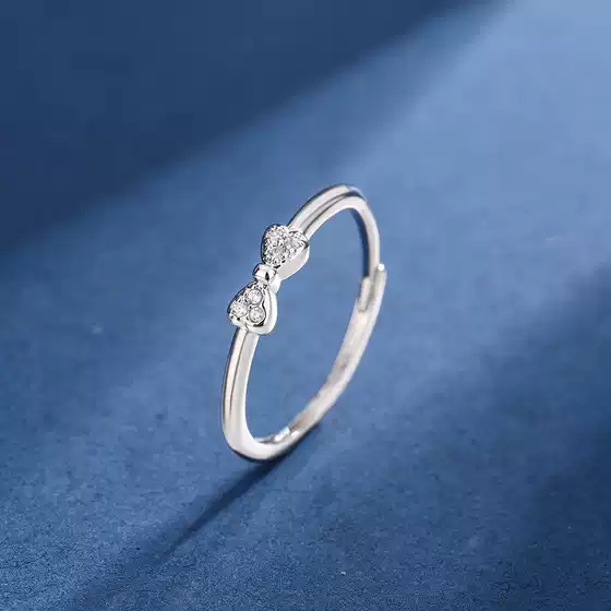 Korean style small ring Women's diamond bow niche design small fresh temperament open adjustable index finger ring