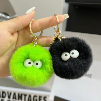 Cute Imitation Rex Rabbit Hair Small Fur Ball Keychain Pendant Ins Internet Celebrity Plush Small Coal Ball Bag Pendant Keychain