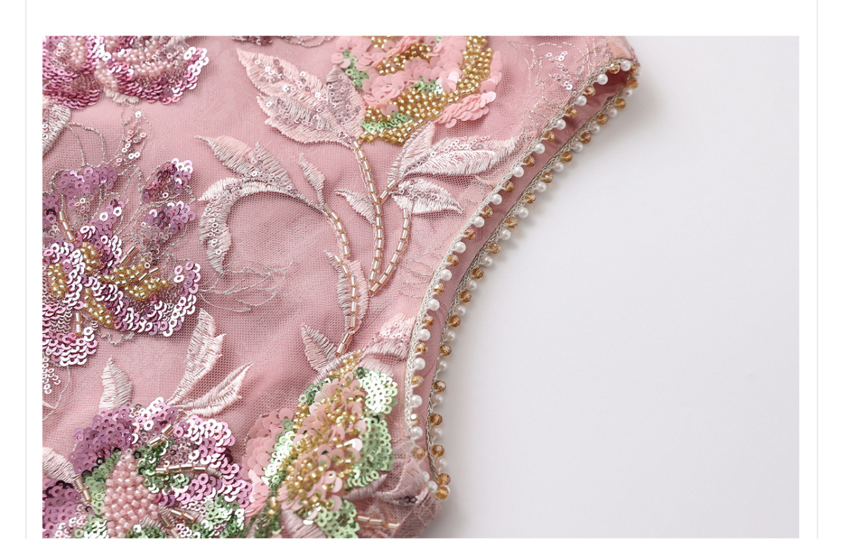Đầm liền thêu cao cấp không tay dáng chữ A phối sequin lấp lánh — Bột Begonia (giao hàng trong 7 ngày), Bột Begonia (phát hành trong cùng ngày)