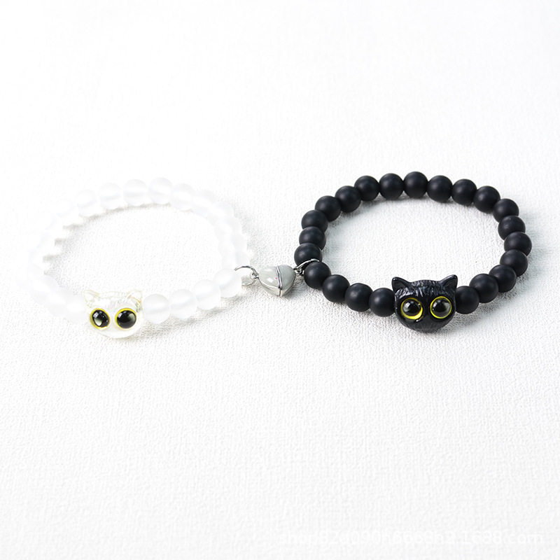 Cross-border European and American Beaded Bracelet Cute Cat Two Loads of Love Magnetic Luminous Luminous Couple Bracelet Bracelet