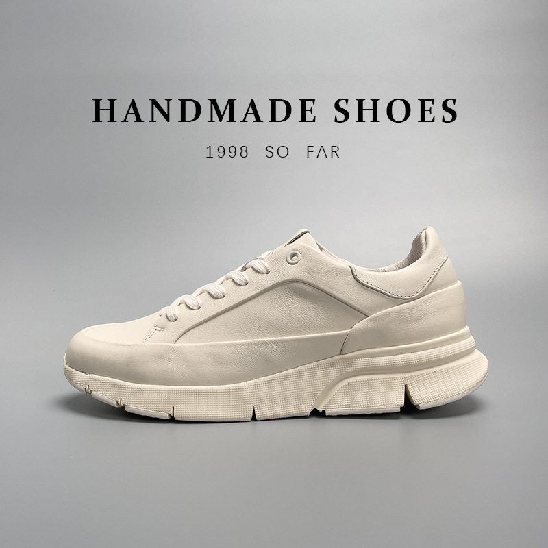 Giày sneaker nam da thật màu trắng phong cách Hàn Quốc, đế độn cao, dễ phối đồ — Màu trắng (tỷ lệ chất lượng trên 1000)