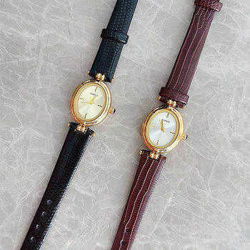 Kunur Oval Small Dial Thin Strap Watch Women's Niche Accessible Luxury Retro Korean Style Small and Exquisite Cross-Border Watch