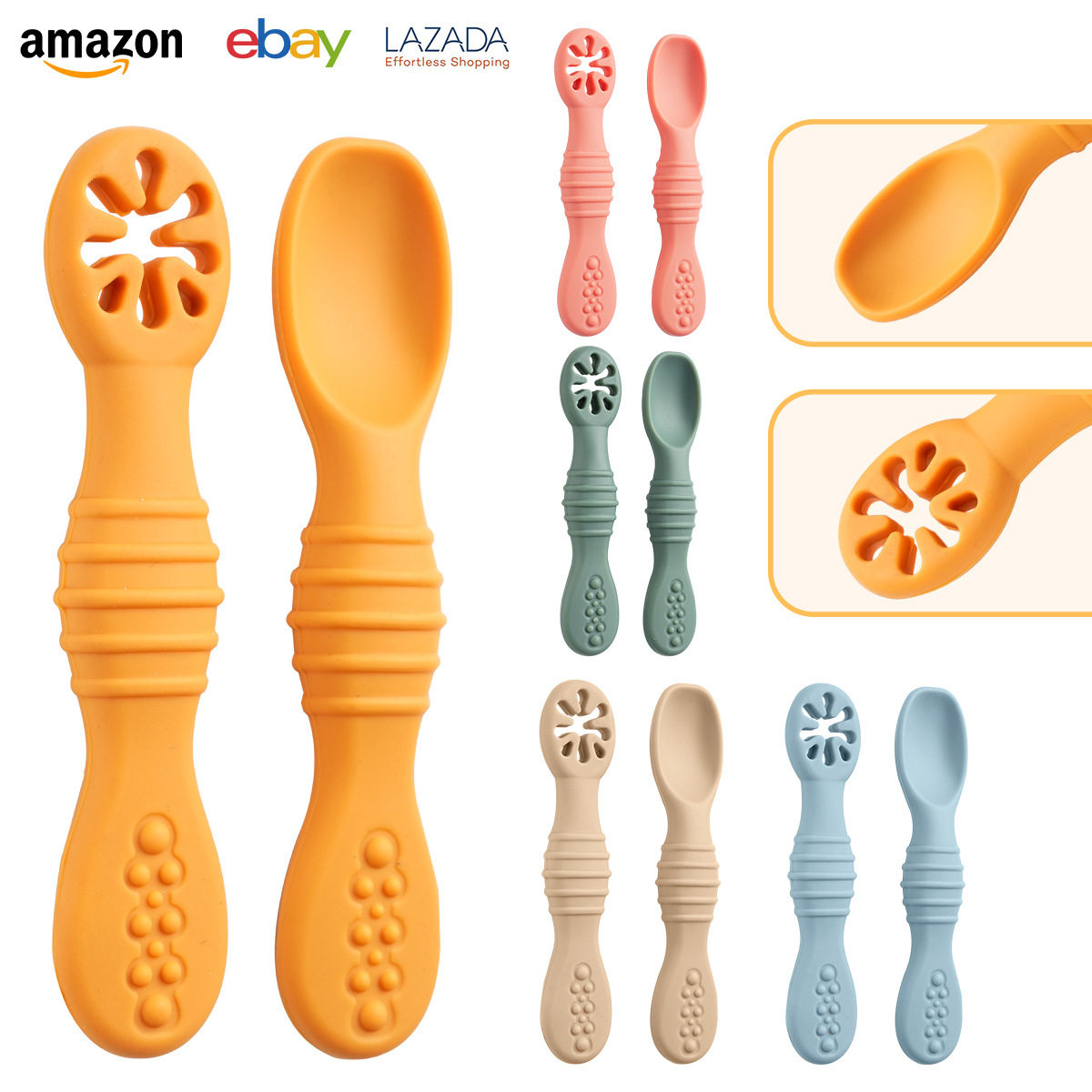 Cross-Border Silicone Spoon Baby Food Supplement Licking Spoon Baby Learning to Eat Training Silicone Soft Spoon Rice Cereal Feeding Sticky Spoon
