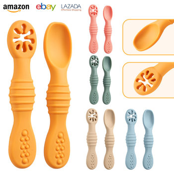 Cross-Border Silicone Spoon Baby Food Supplement Licking Spoon Baby Learning to Eat Training Silicone Soft Spoon Rice Cereal Feeding Sticky Spoon