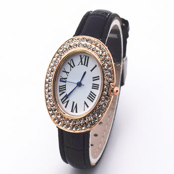 Explosive Foreign Trade Watch Oval Diamond Roman Dial Fashion Women's Watch Women's Temperament Leather Watch Casual Quartz Watch