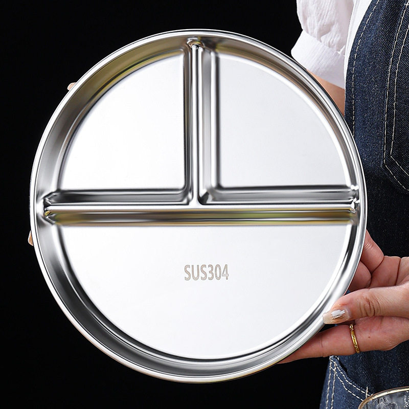 211 Fat-Reducing Meal Plate with Compartments 316 Stainless Steel Fitness One-Person Meal Quantitative Three-Compartment Meal Plate Daily Kitchen Wholesale