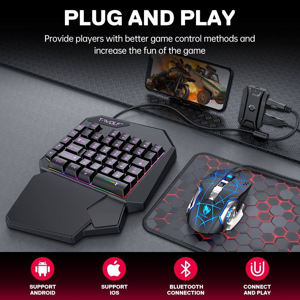 T-Wolf Lei Wolf T19 Game One-Handed Keyboard Gunslinger Left-Hand Mobile Game Tablet External Small Keyboard Eating Chicken Cross-Border