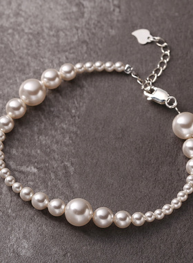 月光女神 925纯银施华洛珍珠手链女简约温婉优雅气质甜美小清新手