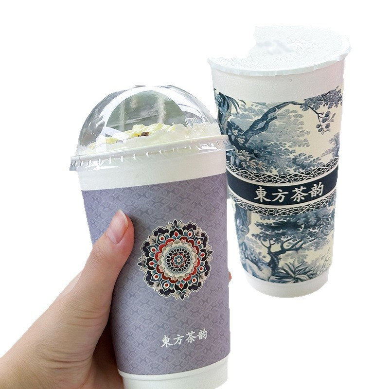 Chinese-Style Milk Tea Cup, Disposable Commercial Coffee Cup with Lid, Thickened Paper Cup, Milk Tea Shop Coffee Cup, Hot Drink Customization