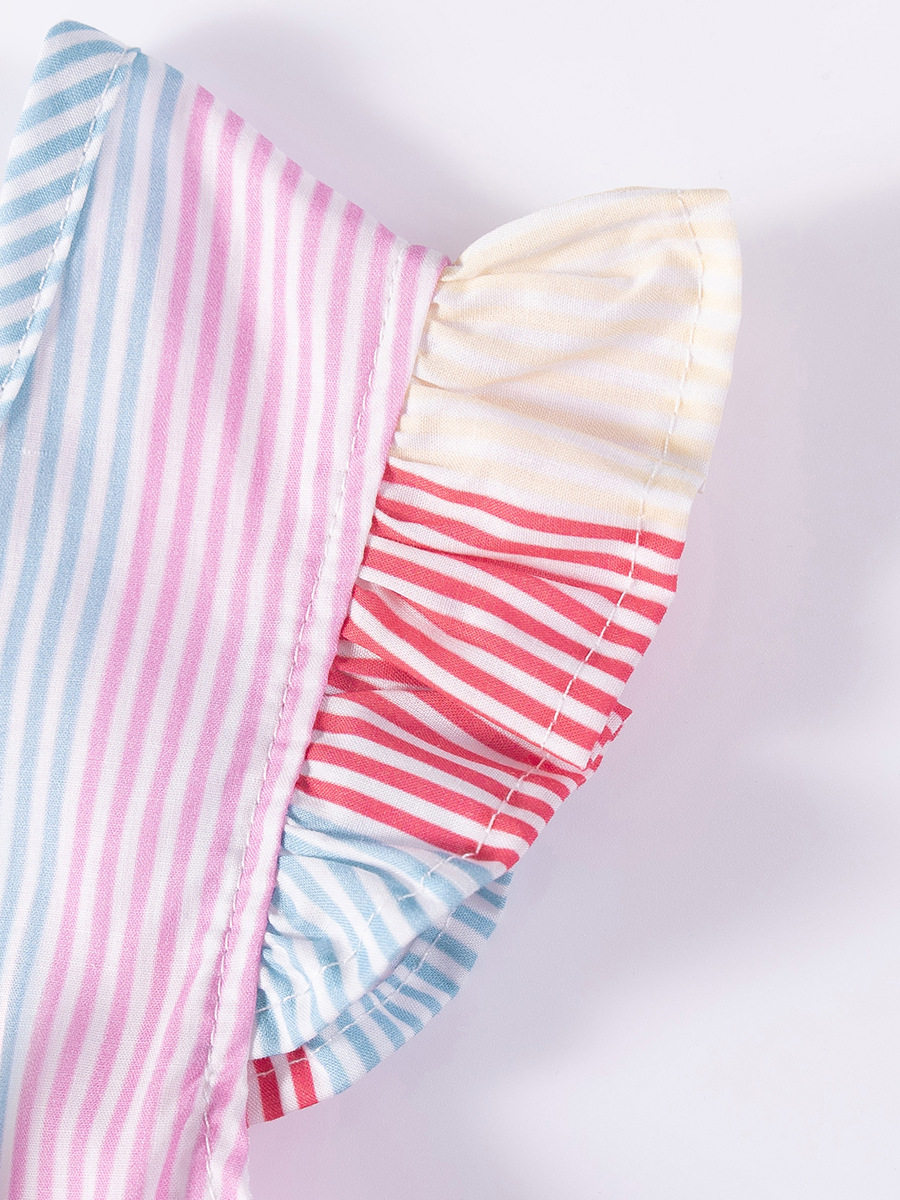 Girls' Summer Short-Sleeve Bow Striped Dress, Style Baby Dress