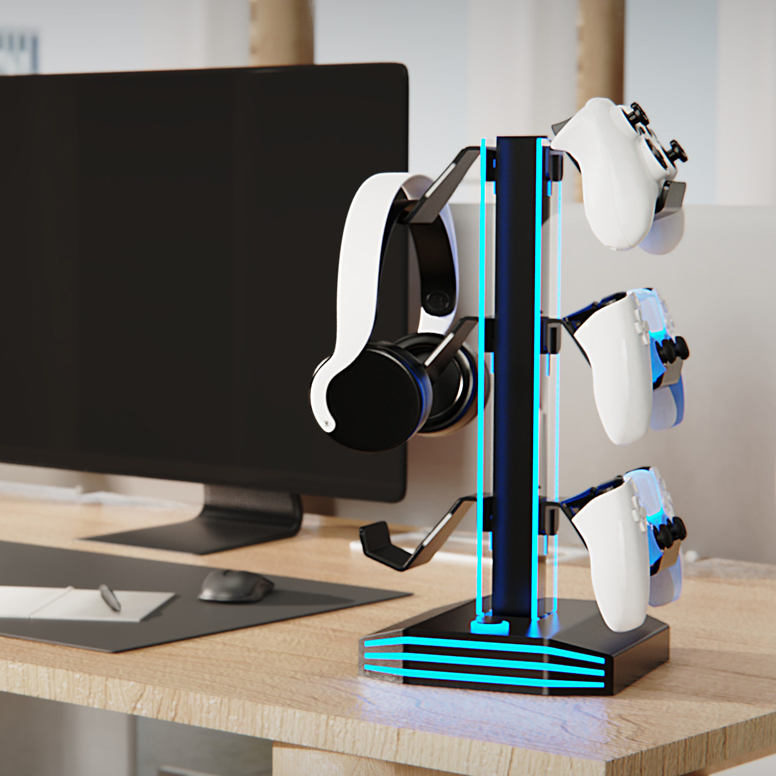 Cross-Border New Product Headphone Handle Storage Bracket USB Docking Station Table Setup Artifact E-Sports Atmosphere Layout Acrylic