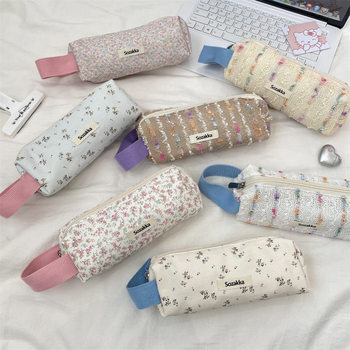 54245 High-Looking Floral Satchel Pencil Bag for Female Students Satchel Large-Capacity Stationery Bag Pencil Case Cosmetics Bag