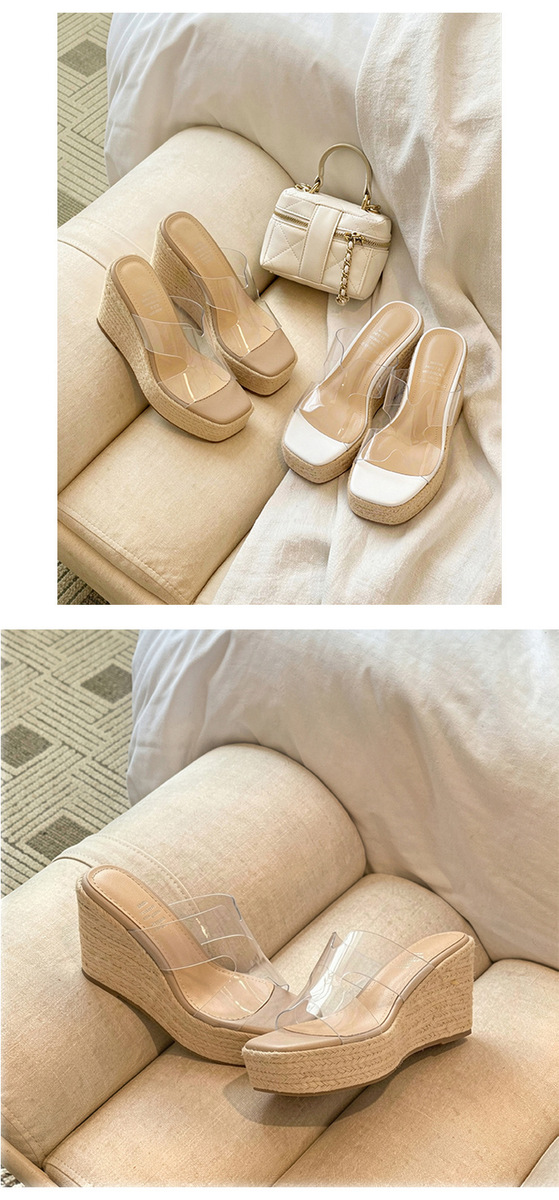 Sandal nữ quai ngang gót xuồng đế dày 9cm mũi vuông — Màu be, Màu trắng