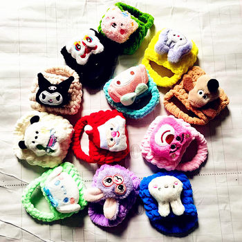 New Cartoon Round Crocheted Plush Coin Purse South Korea Ins Style Cute Coin Storage Bag Key Bag