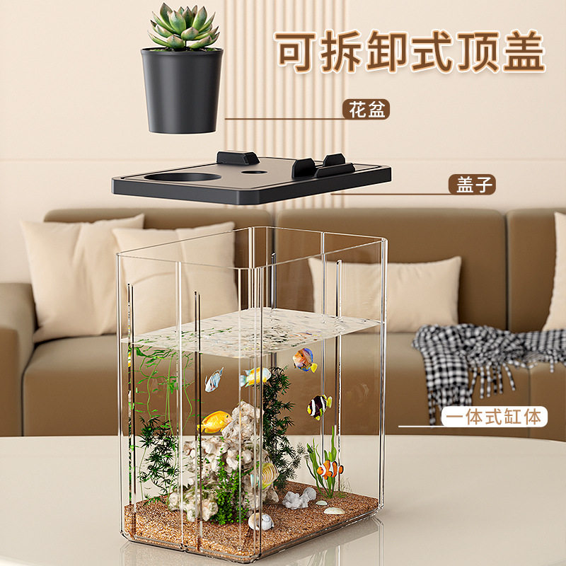 Fish Tank Home Office Transparent Feeding Box Landscape with Light Filter Oxygen Making Machine Small Desktop Ecological Tank