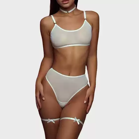 Foreign trade European and American temptation bra French sexy lingerie suit mesh push up perspective comfortable Baita sexy pajamas