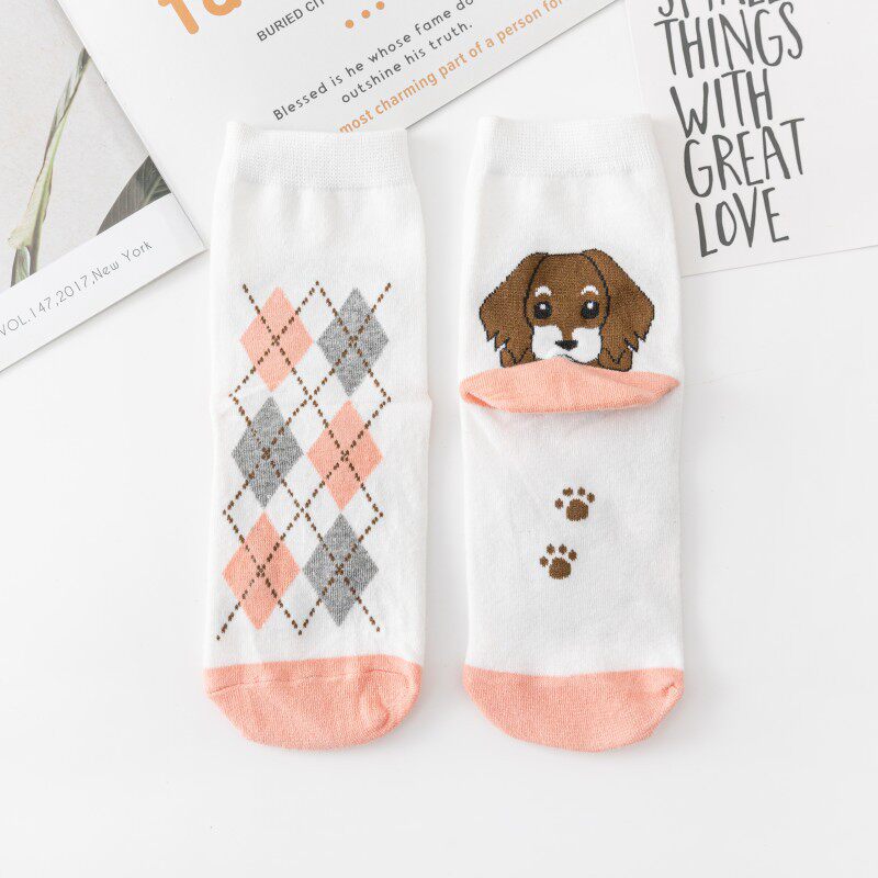 春秋新款卡通直板狗中筒袜棉质袜子女 诸暨厂家批发