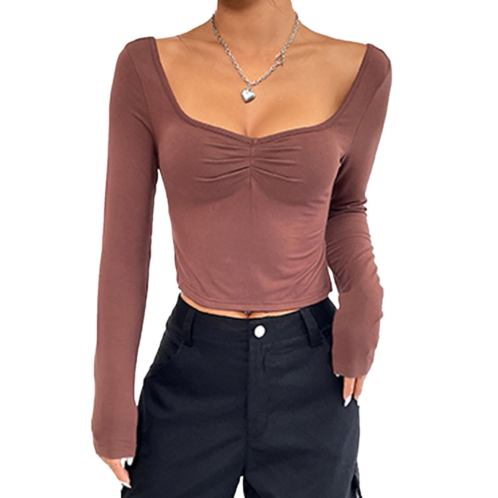 Slim Fit Long Sleeve T Shirt V Neck Side Slit Sexy Design Autumn Winter Womens Fashion Wholesale Available