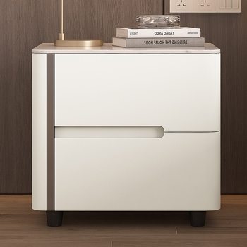 Solid Wood Painted Bedside Table, Light Luxury Master Bedroom, Modern Simple Bedside Cabinet, Slate Storage Cabinet