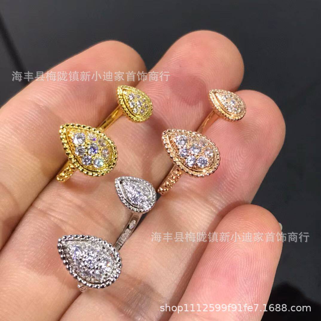 Новое модное кольцо Baojia v gold drop ring с двойным кольцом с драгоценным камнем, универсальное кольцо прямых продаж с фабрики, цельное изделие от имени Изображение 1