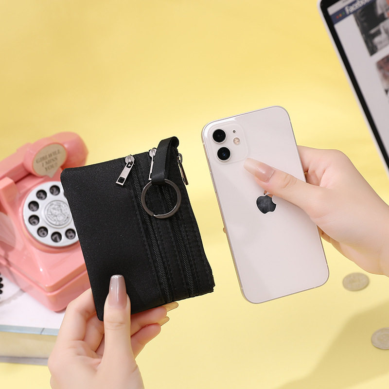 [A generation of hair] change purse women's canvas mini wallet storage bag three-layer zipper key coin bag