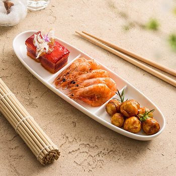 Ceramic Split Plate Household Dish Plate High-level Sense Club Sushi Plate Snacks Dessert Snack Plate Three-compartment Spice Plate