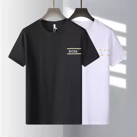 2023 Heavy Cotton Explosive High-end Craft Double Yarn Cotton Round Neck T-shirt Summer Couples Short Sleeve T-shirt