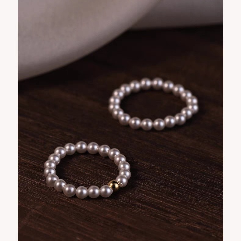 small pearl ring Female niche design plain ring French retro...
