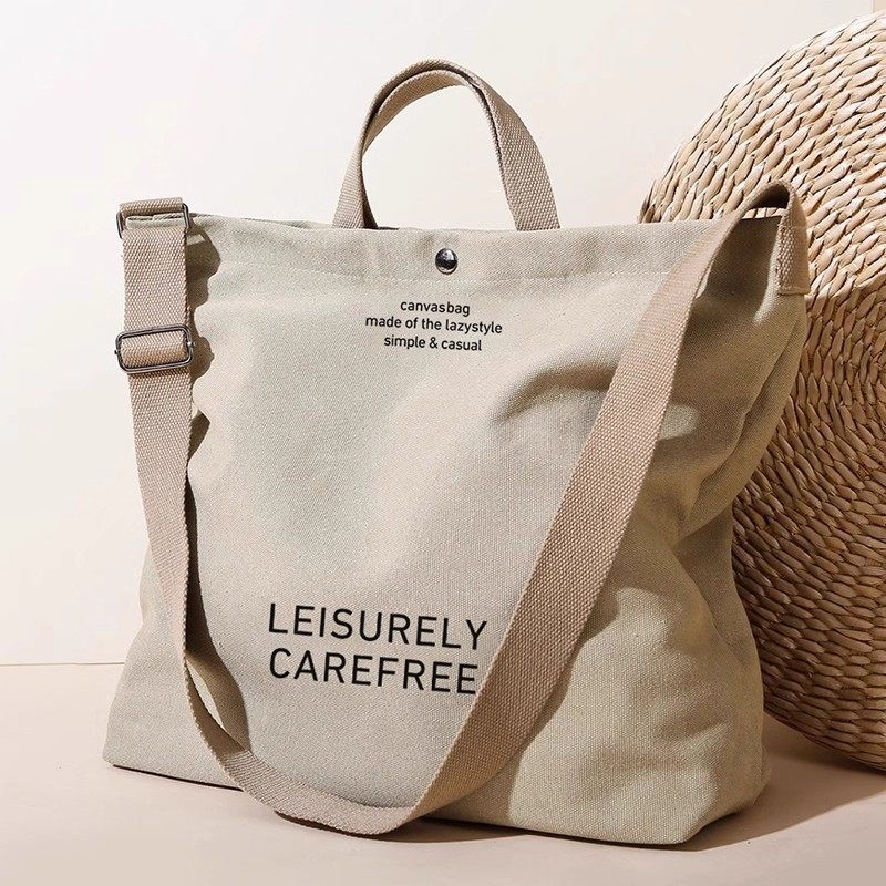 Japanese and Korean Style Simple Casual Solid Color Versatile Canvas Large Capacity Men's College Student Class Commuting Tote Crossbody Bag