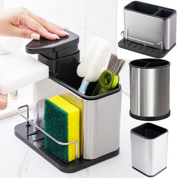 New kitchen stainless steel cleaning storage rack multi-functional three-in-one washing liquid bottle chopsticks kitchenware finishing rack