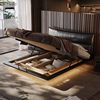Suspended Bed Black Leather Multifunctional Storage Bed Accessible Luxury Italian Normcore Luxury Classy Large Bed 2m with Sensor Light