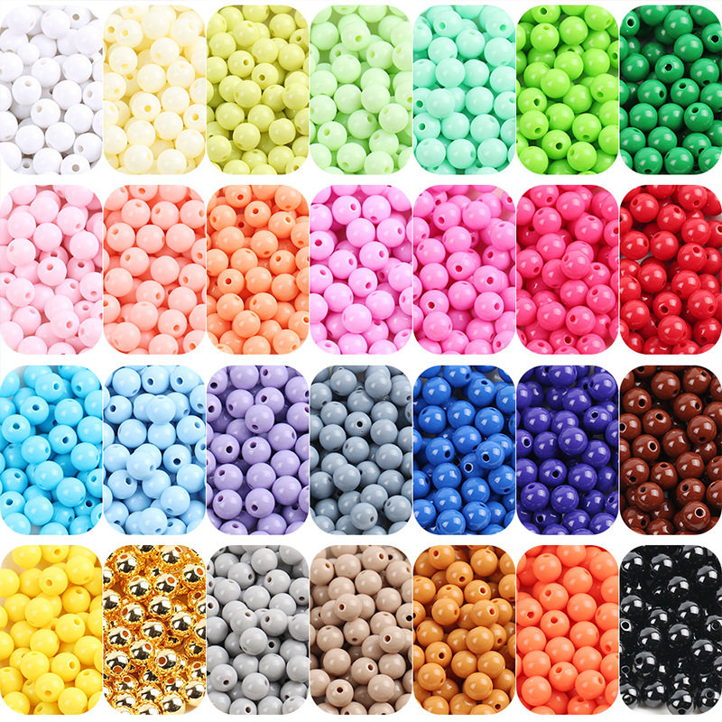 ลูกปัดอะคริลิกทรงกลม สีทึบ ขนาด 6–20 มม. วัสดุเครื่องประดับแฟชั่นทำมือ DIY ลูกปัดหลวม อุปกรณ์เสริมเครื่องประดับ