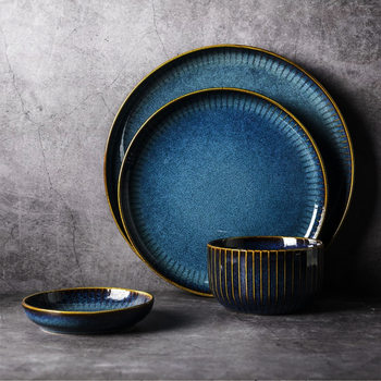 Nordic Salah Bowl Western Food Starlight Soup Bowl Tableware Micro Leisure Household Ceramic Rice Bowl Noodle Bowl Steak Plate suit Flaw