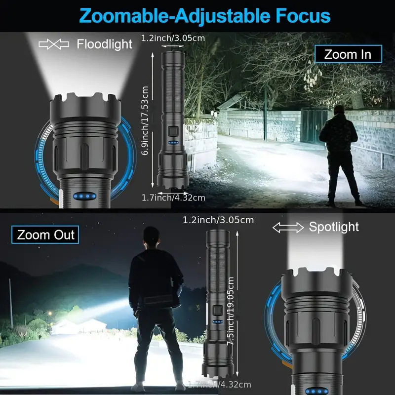 Cross-border strong light telescopic zoom flashlight Type-c charging multifunctional outdoor lighting COB side light with magnetic attraction