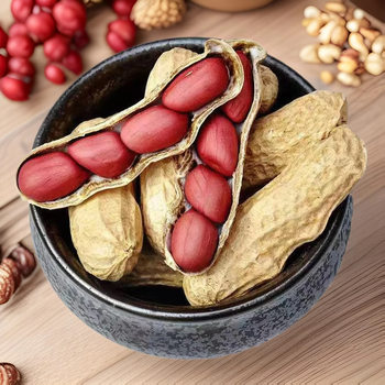 New Arrivals in Season, Wholesale, Four Red Skinned Peanuts in Shells, Sun-Dried Raw, Four Red Peanuts, Farm-Produced One Piece