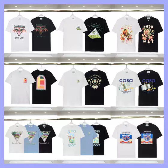 Cross-Border European and American Trendy Brand Carblanca Short-Sleeved Casabaranca T-Shirt Loose Breathable Digital Printed Half-Sleeve