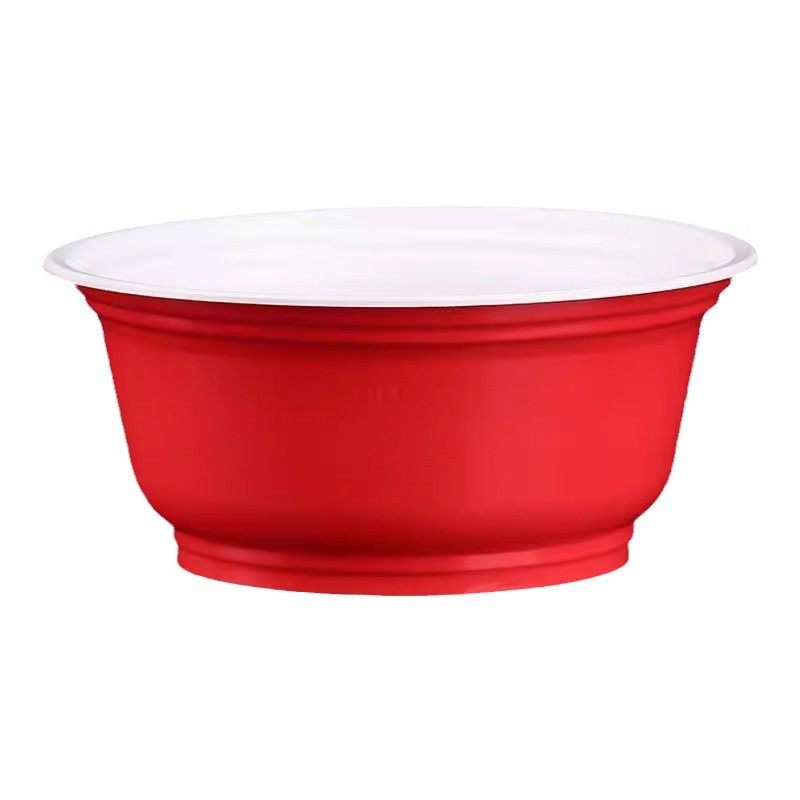 20 disposable bowls red household banquet bowl chopsticks suit wedding wedding rice bowl round plastic bowl high temperature resistant