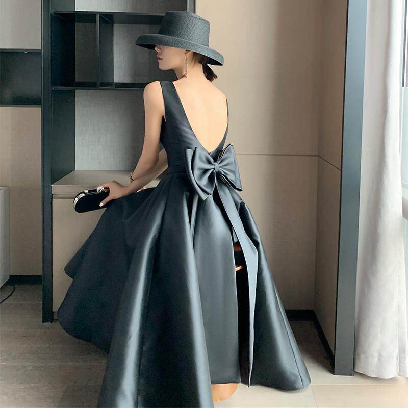 Váy Dạ Hội Nữ Phong Cách Hepburn Dự Tiệc Sinh Nhật dáng chữ A Chiết Eo Màu Đen