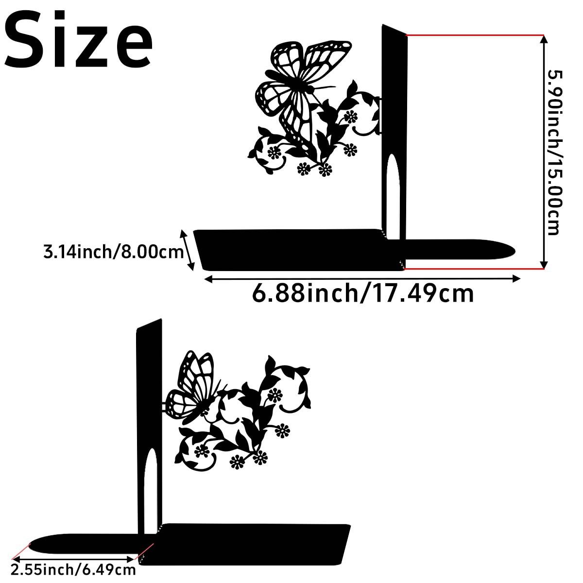 Metal Bookend L-Shaped 2-Piece Set Black Butterfly Flower Vine Iron Desktop Decoration Bookend Office Storage Clip Wholesale