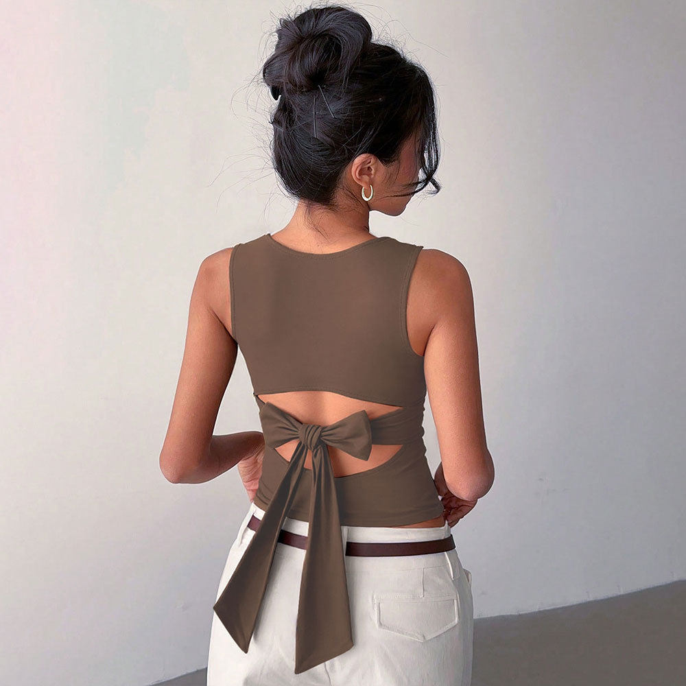 Elegant Womens T Shirt with Bow Back Design Summer Style Lightweight Fabric Chic Look Wholesale Available