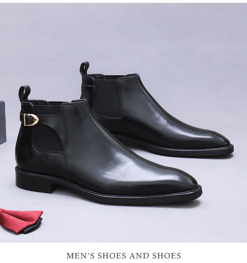 Boot Chelsea nam da bò thật cổ thấp phong cách công sở — Màu đen, Màu cà phê mẫu lót nhung, Màu đen mẫu lót nhung, Màu cà phê