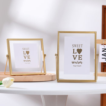 Cross-border Metal Photo Frame Decoration Home Decoration 6-inch Swing Table 8-inch Embossed Decoration DIY Dried Flower Gold Glass Photo Frame