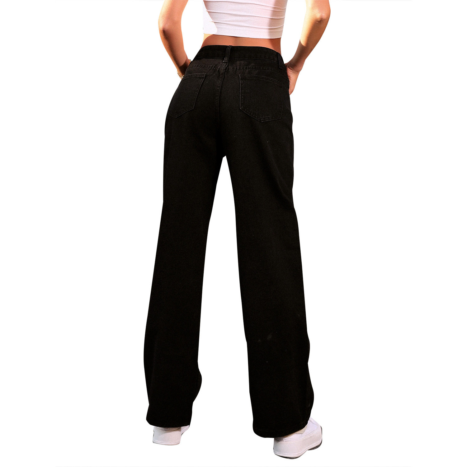 High Waisted Loose Fit Denim Trousers Casual Style Comfortable Fabric Flattering Design Perfect for Everyday Wear