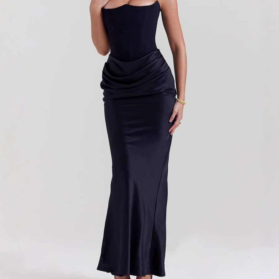 Multi Color Strapless Bodycon Jumpsuit Ruched Design Boned Structure Long Length Perfect for Parties and Events